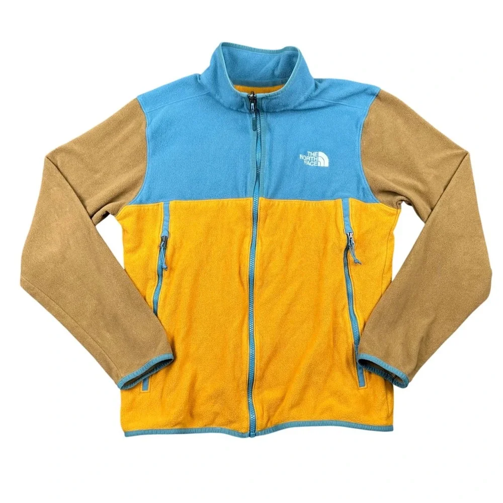 The North Face Denali Fleece Jacket Mens Medium Blue Yellow Colorblock Zip Up